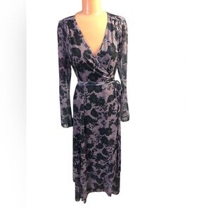 Laundry By Shelli Segal Purple Black Long Sleeve Wrap Dress